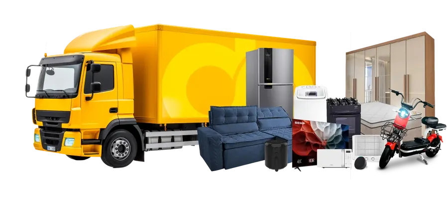 Caminhão com prêmios da promoção de aniversário DOM Atacadista